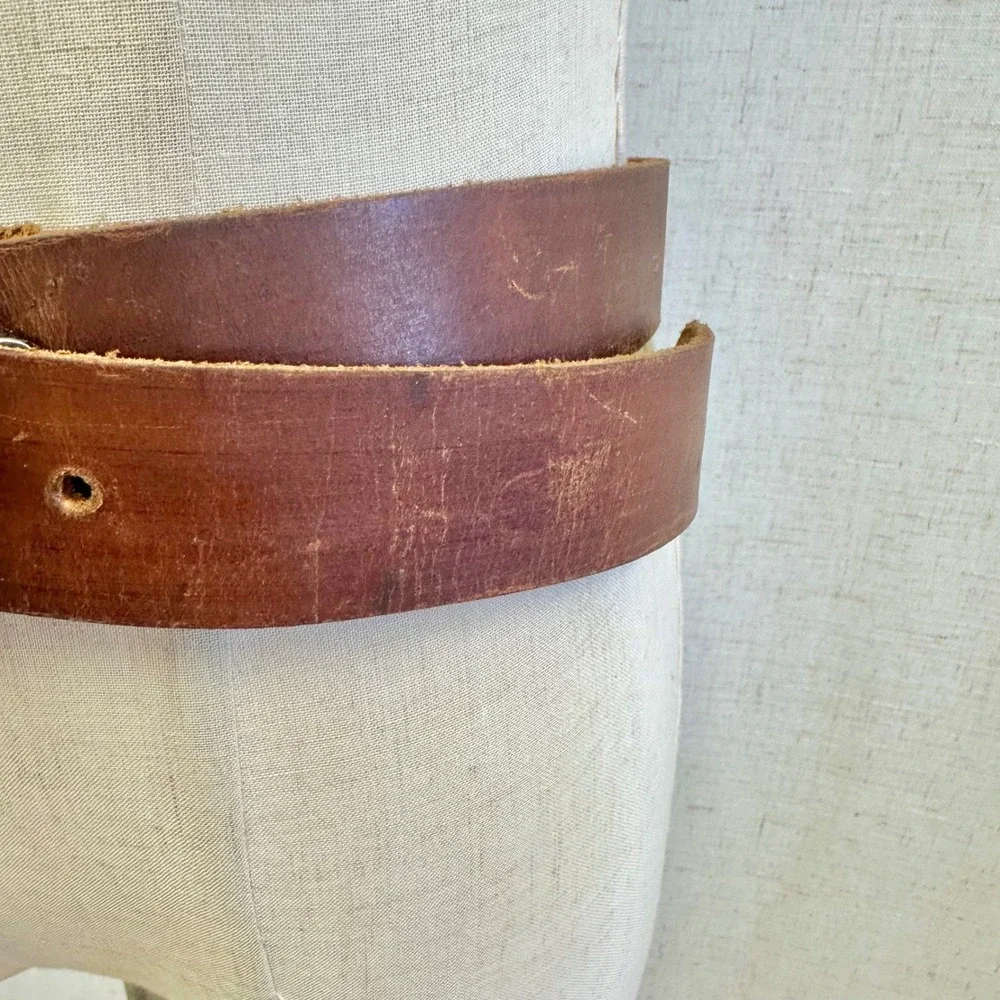 Nice Leather Brown Distressed Belt Seafoam Green Marbled Western Buckle Large‎